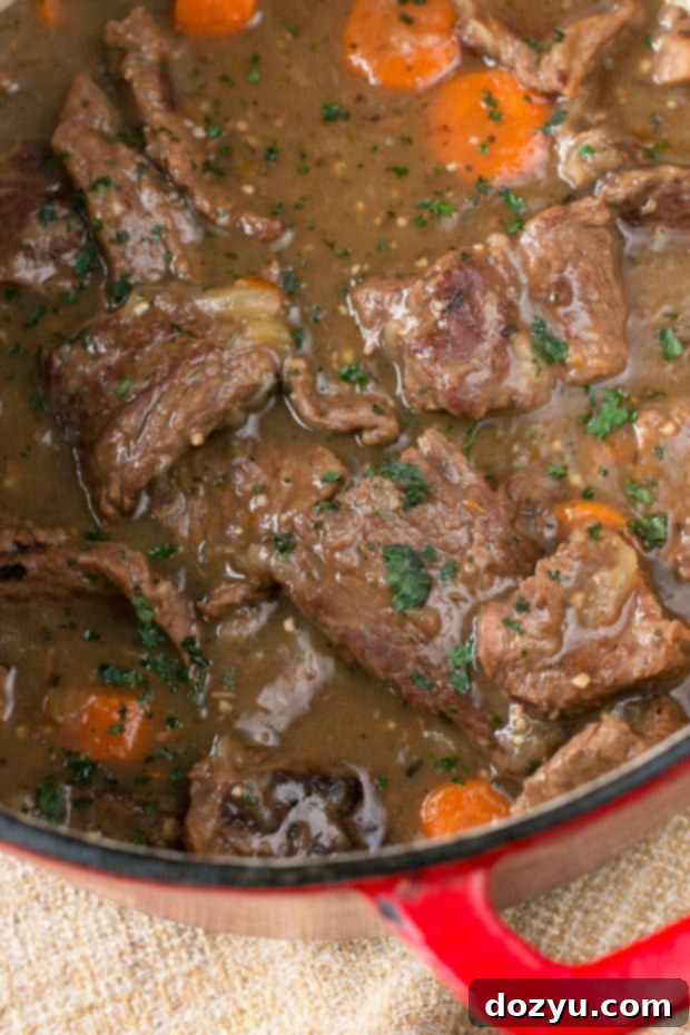 Aromatic beef stew simmering with onions, carrots, and Belgian beer, ready for slow cooking. Essential ingredients for a classic Carbonnades. #stewingredients #belgianrecipe #cooking