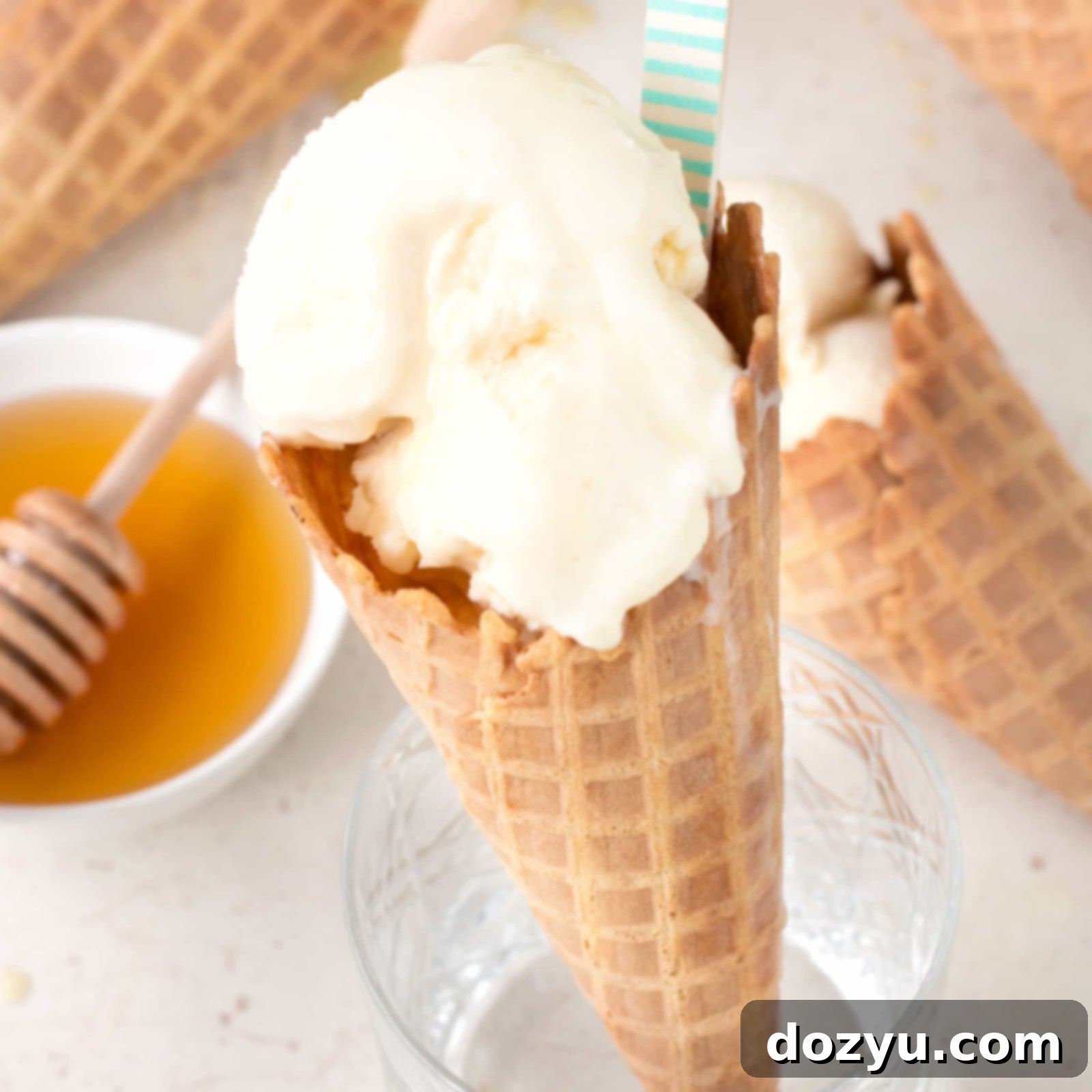 Homemade Honeycomb Ice Cream in a waffle cone