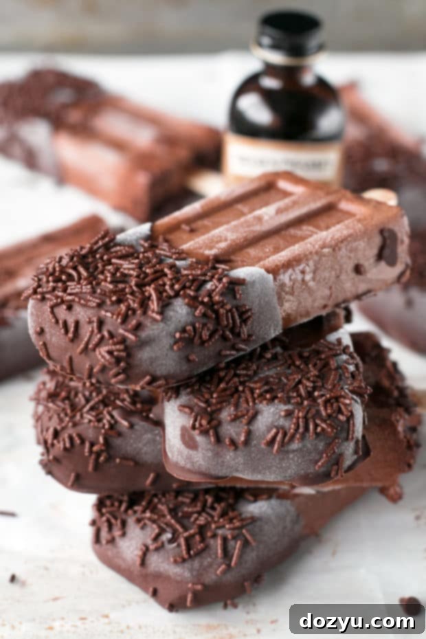 Dark Chocolate Dipped Mocha Popsicles, a perfect summer dessert and vegan treat.