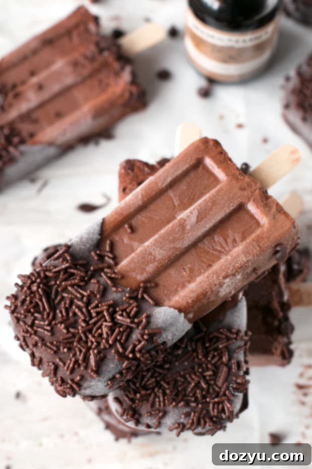Vegan Dark Chocolate Dipped Mocha Popsicles ready to be served.