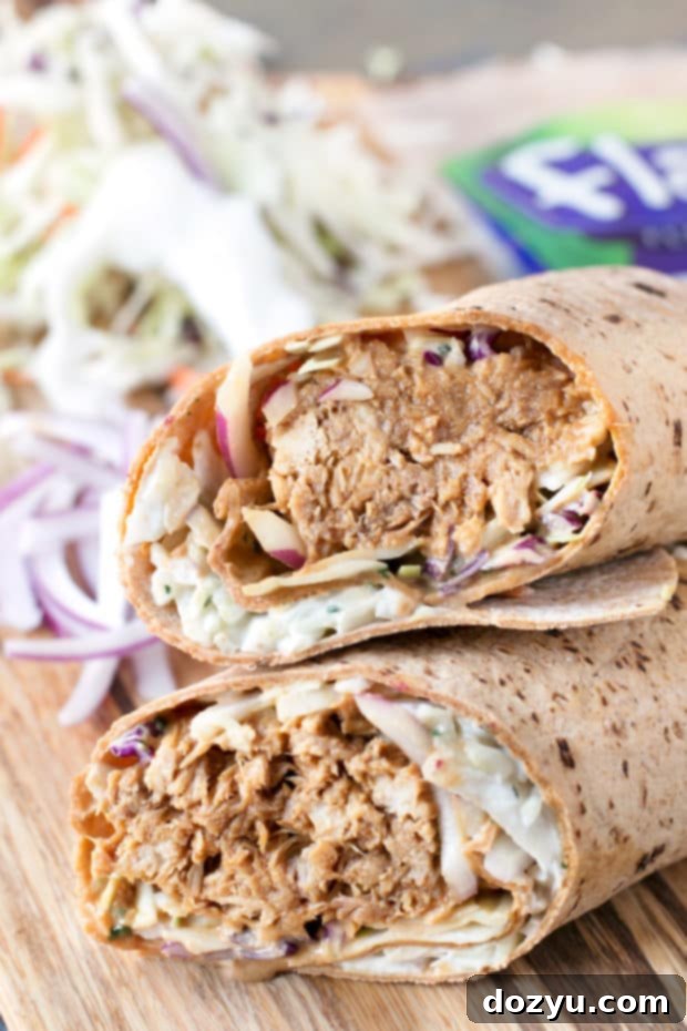 Shredded Pork Korean BBQ Wraps with Kimchi Slaw | cakenknife.com #sponsored #lunch #healthy