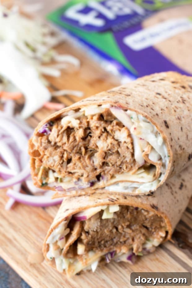 Shredded Pork Korean BBQ Wraps with Kimchi Slaw | cakenknife.com #sponsored #lunch #healthy