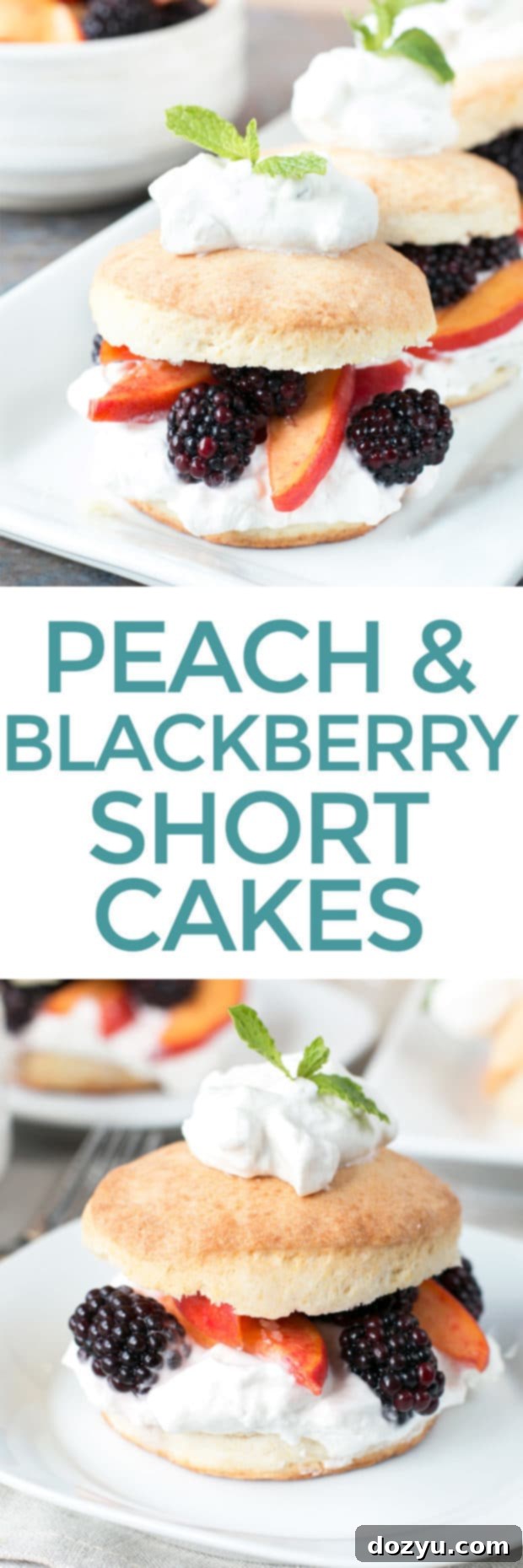 Blackberry Peach Shortcake Stacks with Mint Whipped Cream | Pin this recipe for a delightful summer dessert.