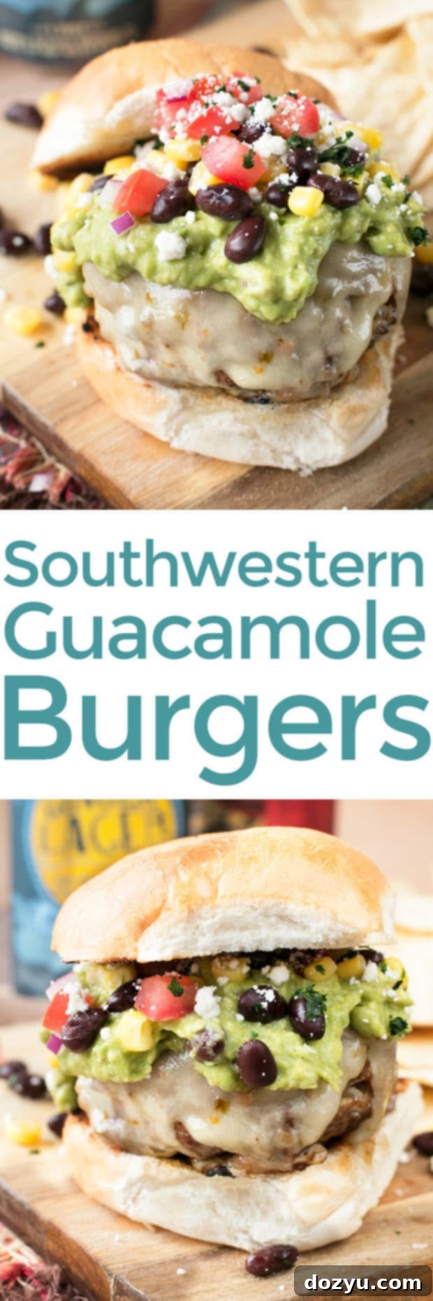 Pinterest graphic: Delicious Southwestern Guacamole Burger recipe, perfect for summer grilling and avocado lovers. Pin it now!