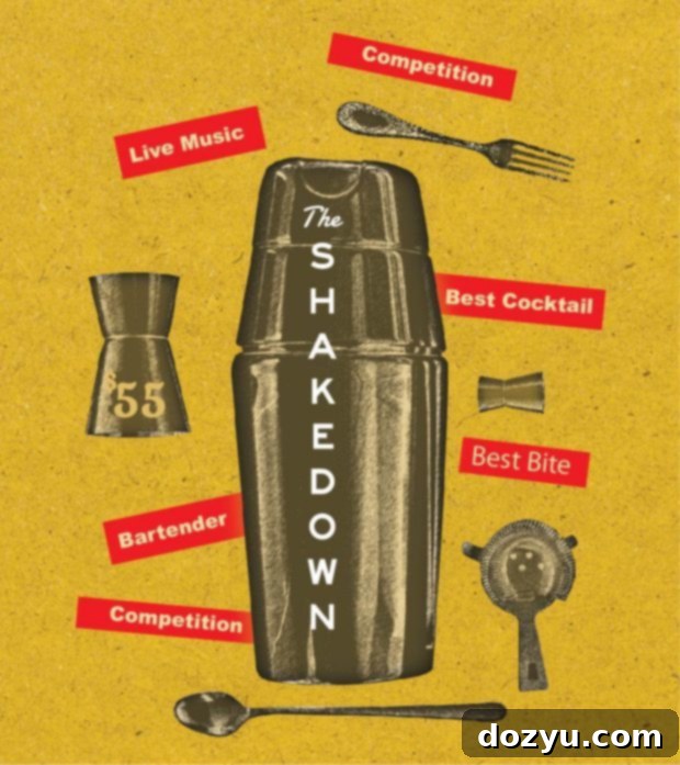 Promotional image for The ShakeDown event, featuring stylish cocktails