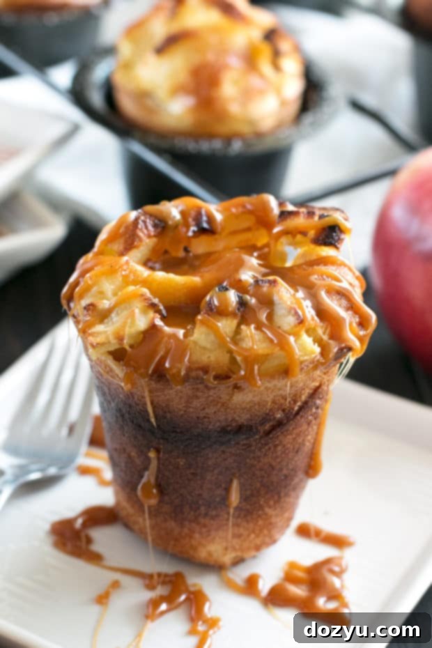Bourbon Caramel Apple Popovers | cakenknife.com #dessert #caramel #applepie #fall