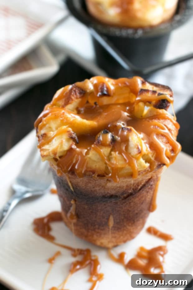 Bourbon Caramel Apple Popovers | cakenknife.com #dessert #caramel #applepie #fall