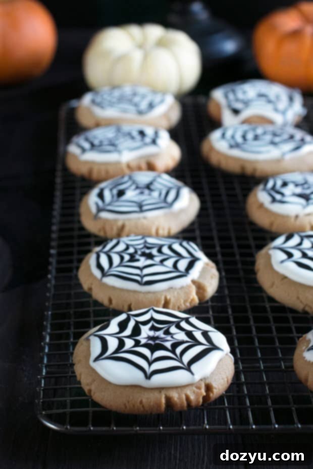 Peanut Butter Spiderweb Cookies | cakenknife.com #spiderweb #halloween #dessert #cookie