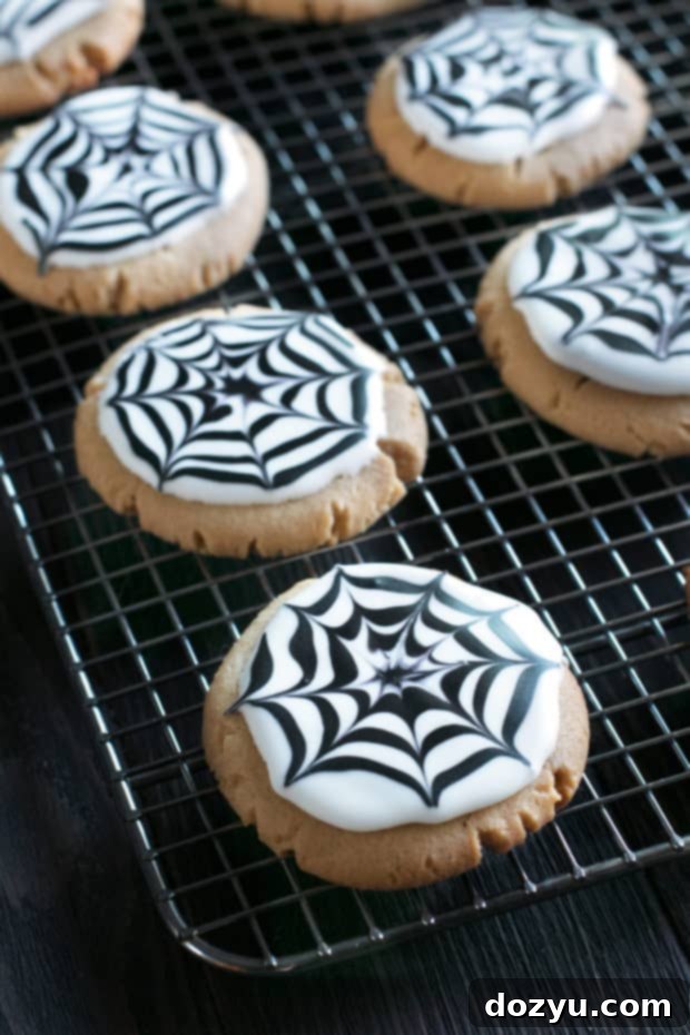 Peanut Butter Spiderweb Cookies | cakenknife.com #spiderweb #halloween #dessert #cookie