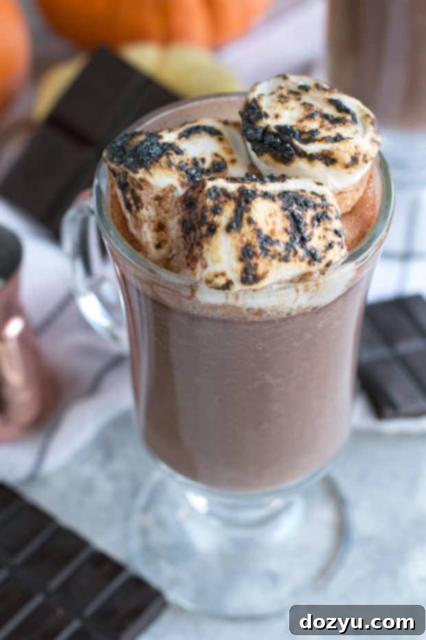 Pumpkin Bourbon Hot Chocolate | cakenknife.com #hotchocolate #pumpkinspice #fall #cocktail