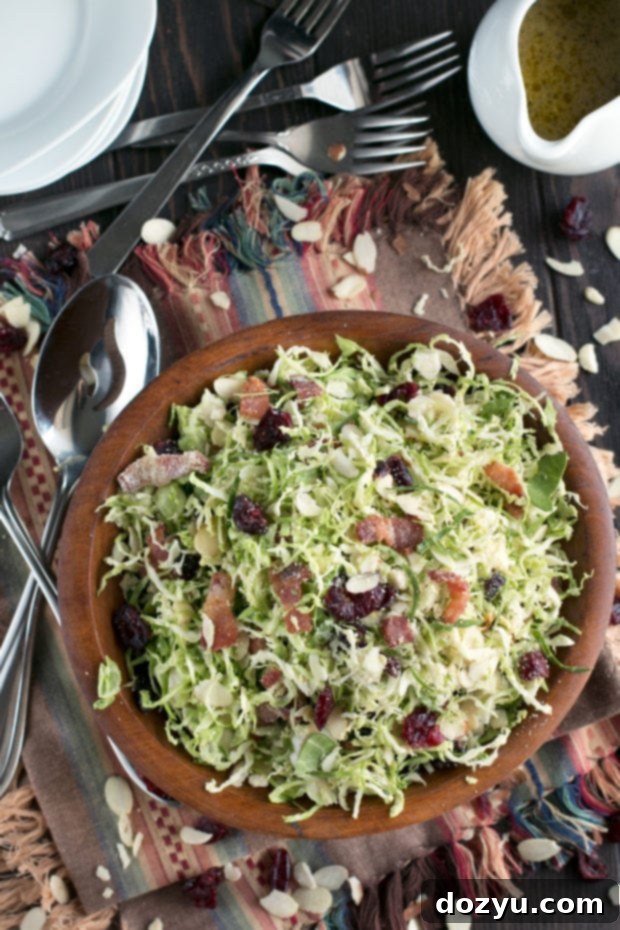 Crispy Bacon & Cranberry Brussels Slaw 3 Bacon Cranberry Shaved Brussels Sprouts Salad | cakenknife.com #salad #thanksgiving #sidedish #healthy