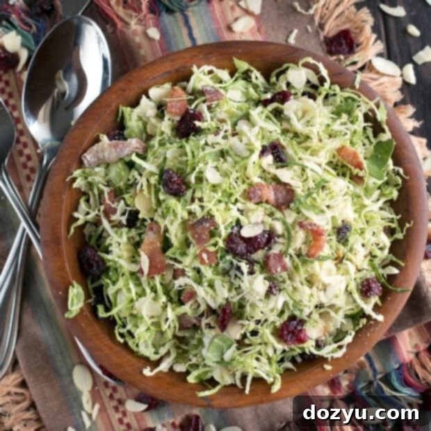 Crispy Bacon & Cranberry Brussels Slaw 7 Bacon Cranberry Shaved Brussels Sprouts Salad | cakenknife.com #salad #thanksgiving #sidedish #healthy