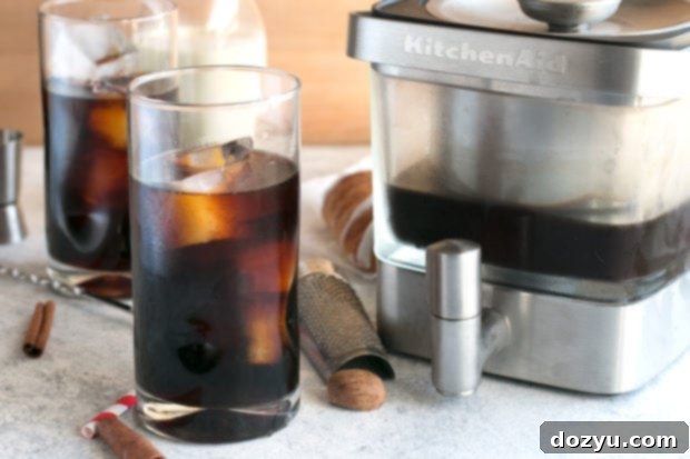Full glass of Eggnog Cold Brew Coffee Cocktail, ready to be enjoyed.