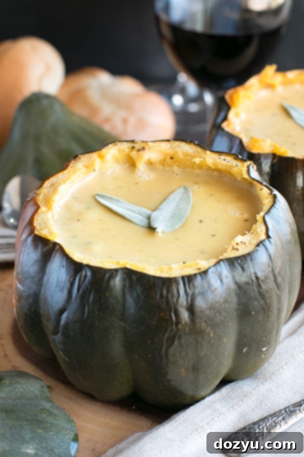 Individual Ginger Acorn Squash Soup Bowls | cakenknife.com #soup #thanksgiving #holiday #recipe
