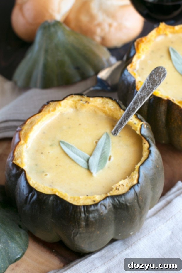 Individual Ginger Acorn Squash Soup Bowls | cakenknife.com #soup #thanksgiving #holiday #recipe