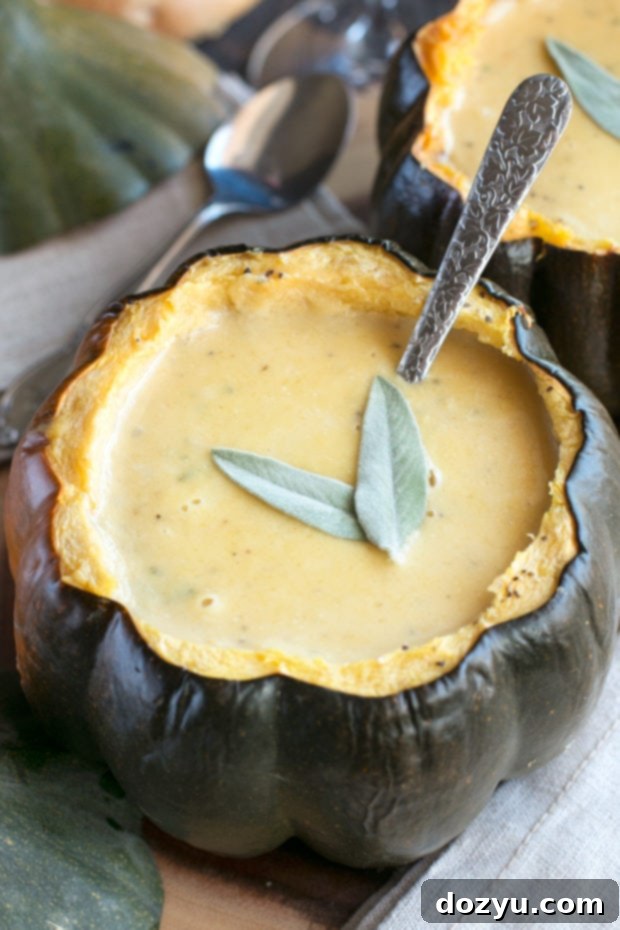 Individual Ginger Acorn Squash Soup Bowls | cakenknife.com #soup #thanksgiving #holiday #recipe