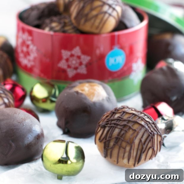 Crispy Bourbon Buckeyes | cakenknife.com #dessert #chocolate #christmas #holiday #cookies #sweetestseason