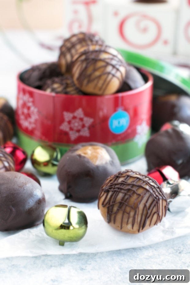 Bourbon Spiked Buckeye Crunch 5 Crispy Bourbon Buckeyes | cakenknife.com #dessert #chocolate #christmas #holiday #cookies #sweetestseason