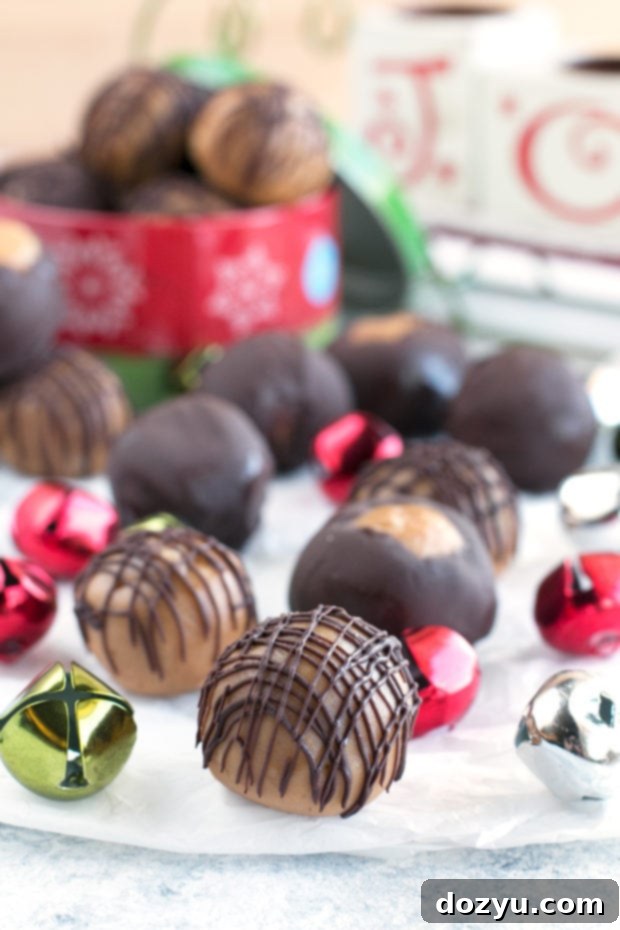 Bourbon Spiked Buckeye Crunch 8 Crispy Bourbon Buckeyes | cakenknife.com #dessert #chocolate #christmas #holiday #cookies #sweetestseason