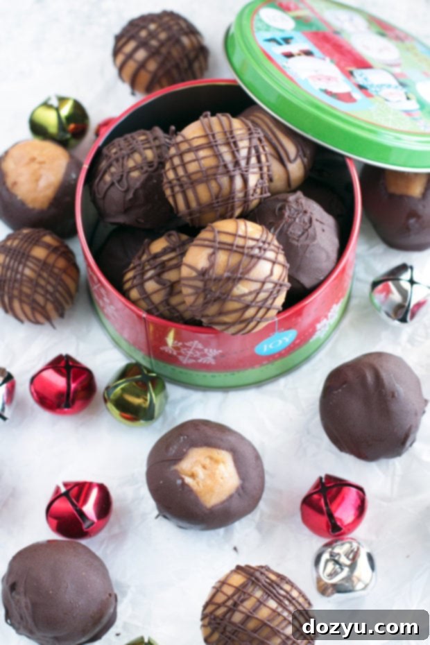 Bourbon Spiked Buckeye Crunch 10 Crispy Bourbon Buckeyes | cakenknife.com #dessert #chocolate #christmas #holiday #cookies #sweetestseason