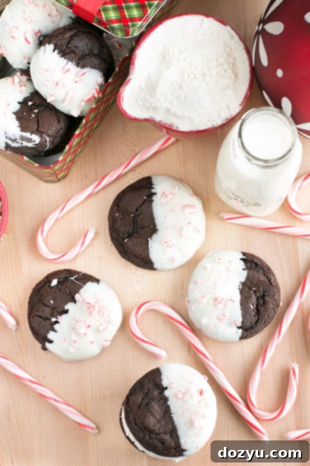 White Chocolate Dipped Dark Chocolate Peppermint Cookies | cakenknife.com #ad #12daysofgiveaways #christmas #recipe