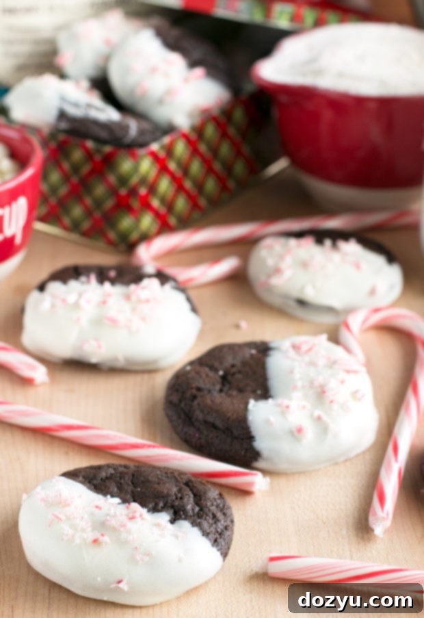White Chocolate Dipped Dark Chocolate Peppermint Cookies | cakenknife.com #ad #12daysofgiveaways #christmas #recipe