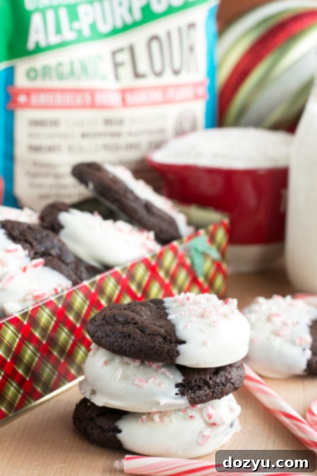 White Chocolate Dipped Dark Chocolate Peppermint Cookies | cakenknife.com #ad #12daysofgiveaways #christmas #recipe