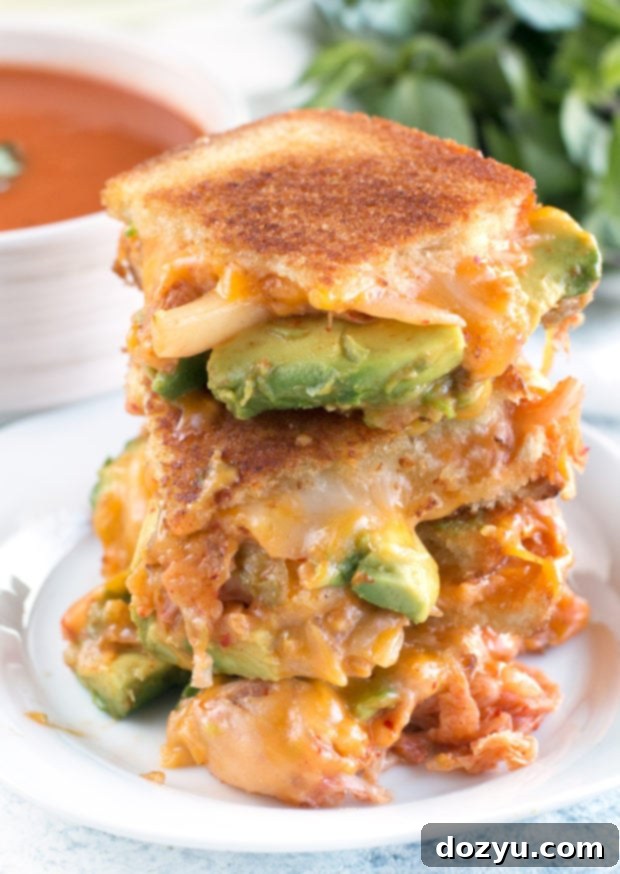 Avocado Kimchi Grilled Cheese with Thai Spiced Tomato Soup