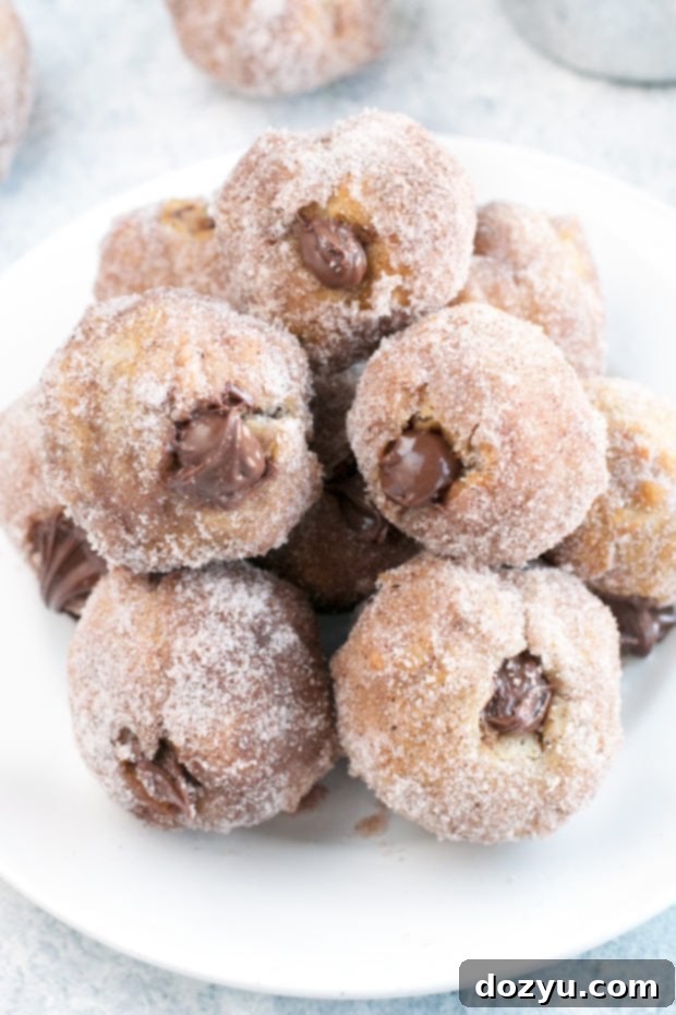 Nutella Filled Donut Holes on a Plate