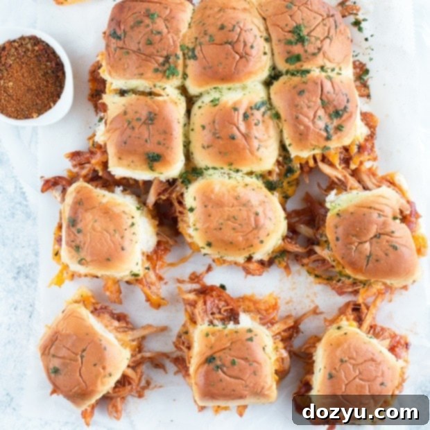Cheesy BBQ Chicken Pull Apart Sliders recipe card thumbnail