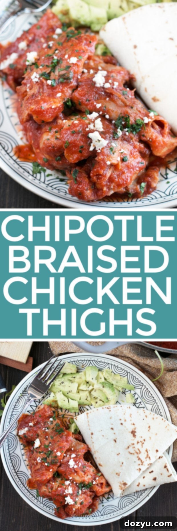 Pinterest-ready image for Chipotle Braised Chicken Thighs recipe.