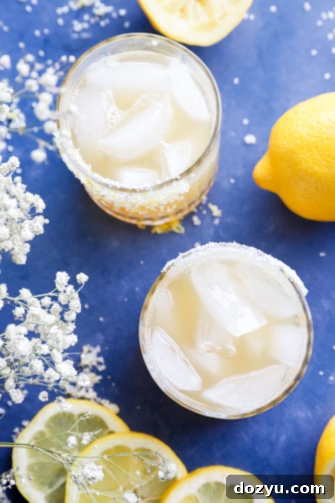 Overhead image of lemon agave margaritas