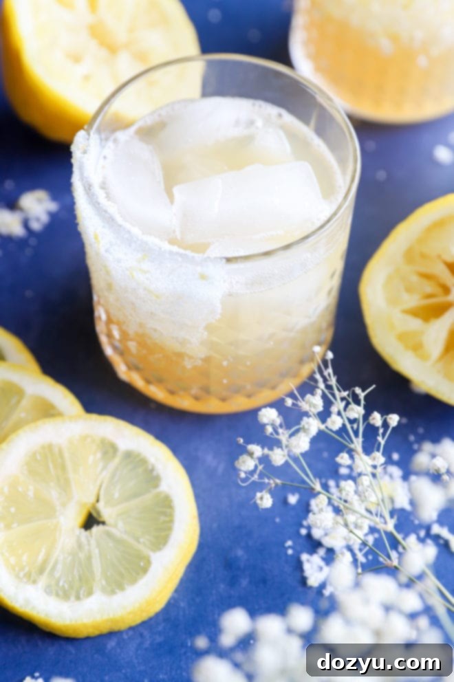 Lemon agave margarita in glass with ice