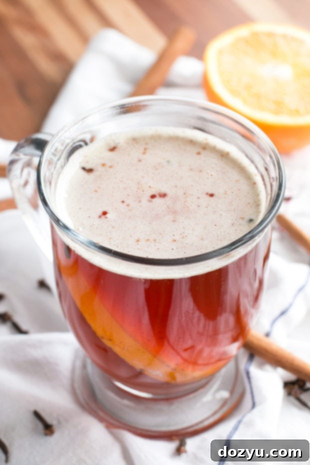 Mulled Ale ready to be served in a rustic mug