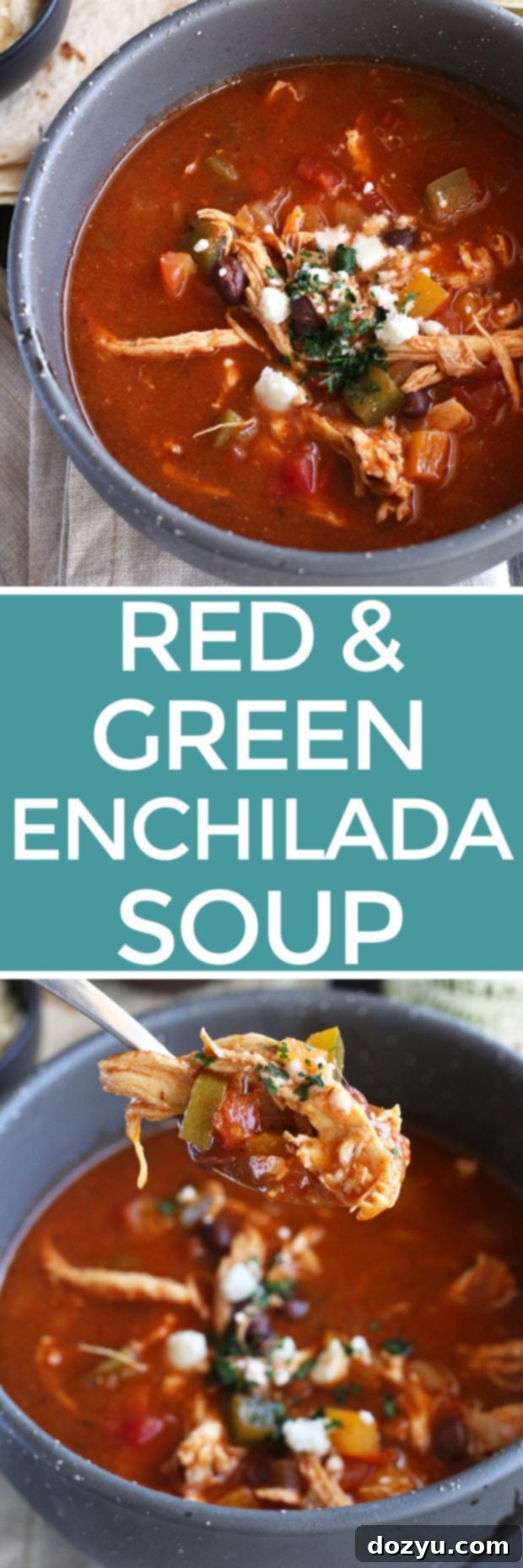 Pin Red and Green Enchilada Soup recipe for a quick meal