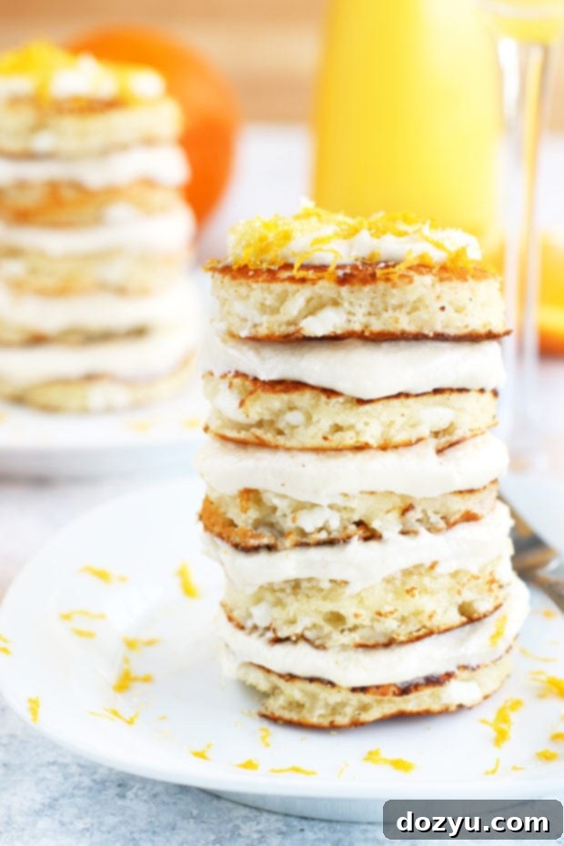 Delicious Mimosa Pancake Stacks ready for brunch