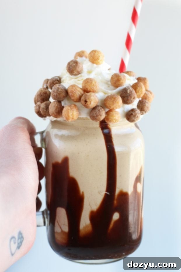 Boozy Reese's Puffs Cereal Milkshake