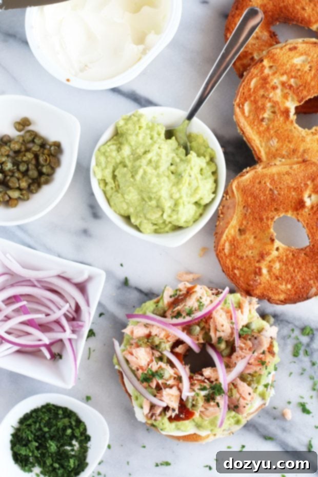 Close-up of Smoked Salmon Avocado Bagel