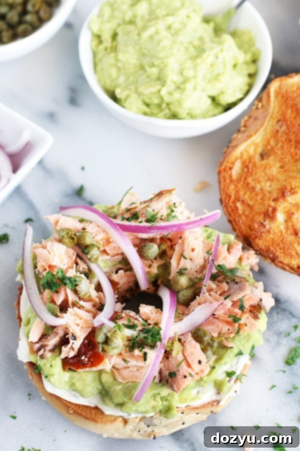 Preparing Smoked Salmon Avocado Cream Cheese Bagels