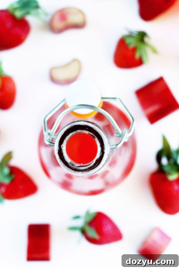 Homemade Strawberry Rhubarb Simple Syrup - capturing fresh ingredients