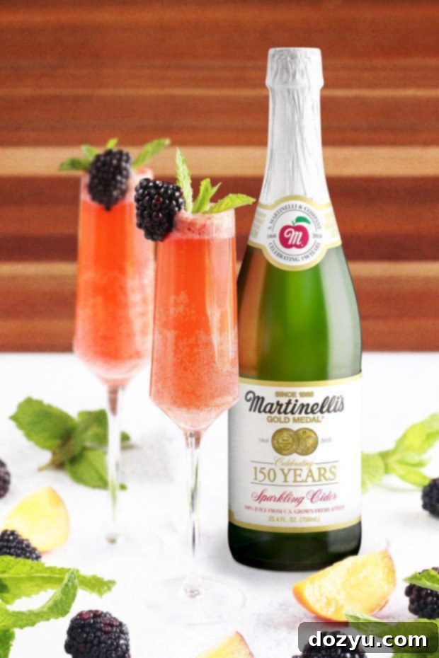 Sparkling Cider Blackberry Peach Bellini Mocktail