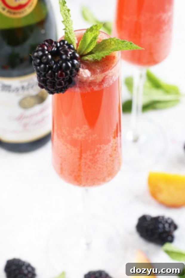 Sparkling Cider Blackberry Peach Bellini Mocktail