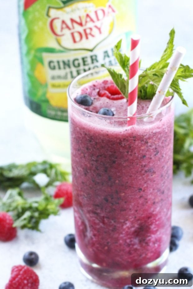 A close-up shot of the mixed berries used in the frozen mocktail recipe.