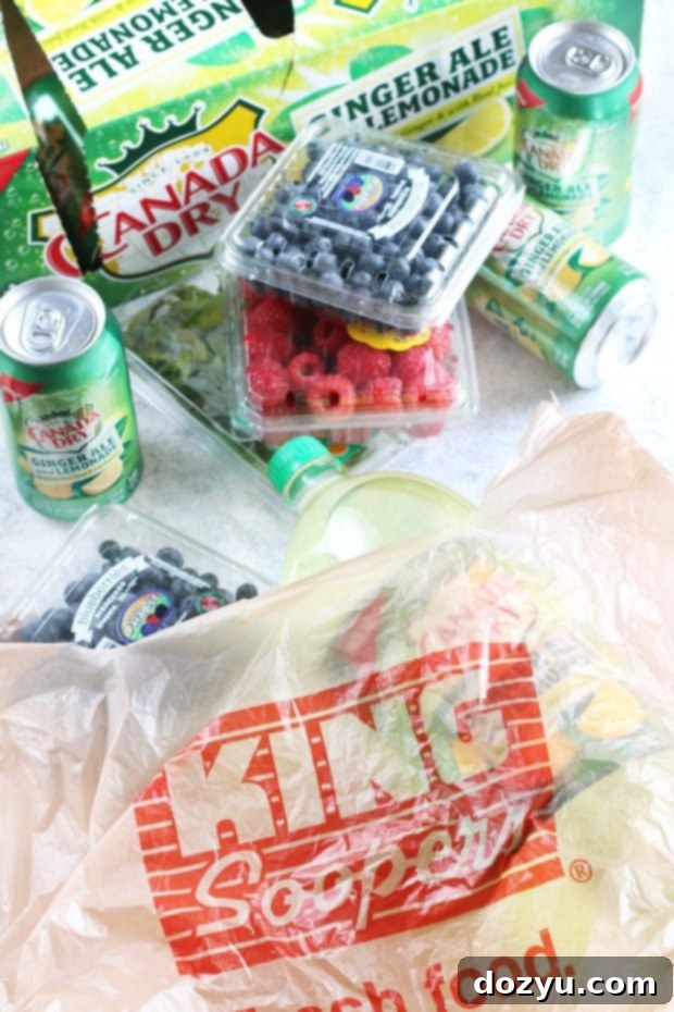 Overhead shot of two glasses of the Mixed Berry Ginger Lemonade Frozen Mocktail on a tray with fresh berries.
