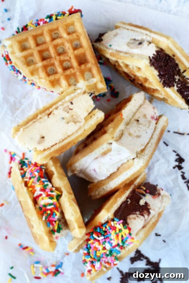 Belgian Waffle Ice Cream Sandwiches ready to eat