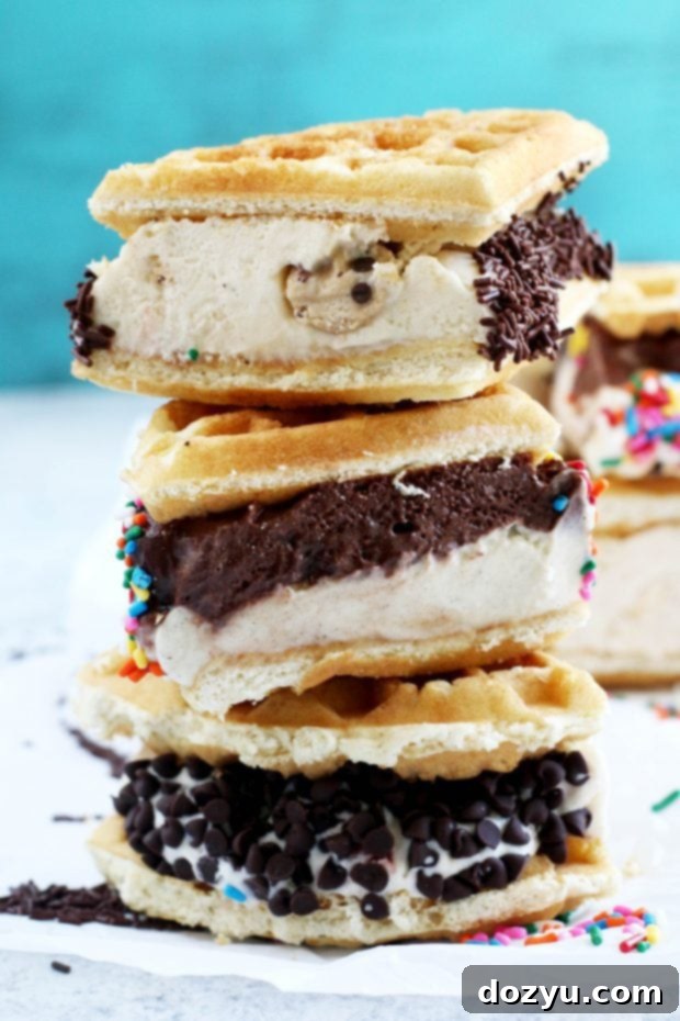 Hand holding a Belgian Waffle Ice Cream Sandwich