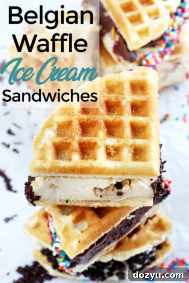 Belgian Waffle Ice Cream Sandwiches pin image