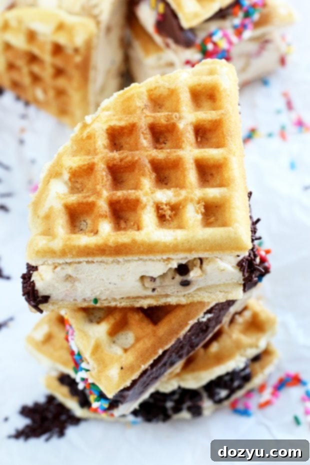 Stacked Belgian Waffle Ice Cream Sandwiches