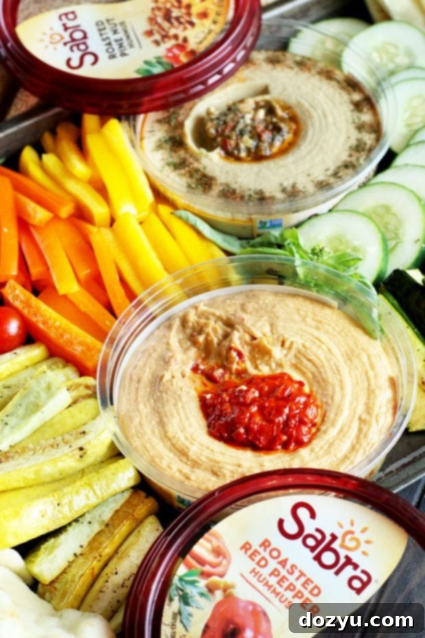 Summer Garden Veggie Hummus Platter 8 A beautifully arranged Summer Garden Vegetable Hummus Board
