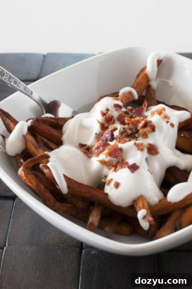 Sweet Potato Dessert Fries with Marshmallow Sauce and Maple Glazed Bacon